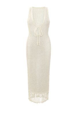 Monte Carlo Tie Dress With Fringe - Ivory